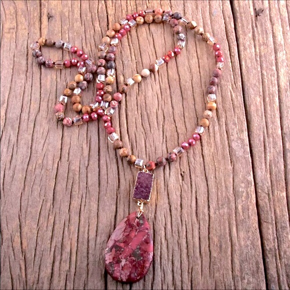 Earth Art hand crafted artisan Jewelry - Mixed gemstone, druzy and Sea Sediment Mala